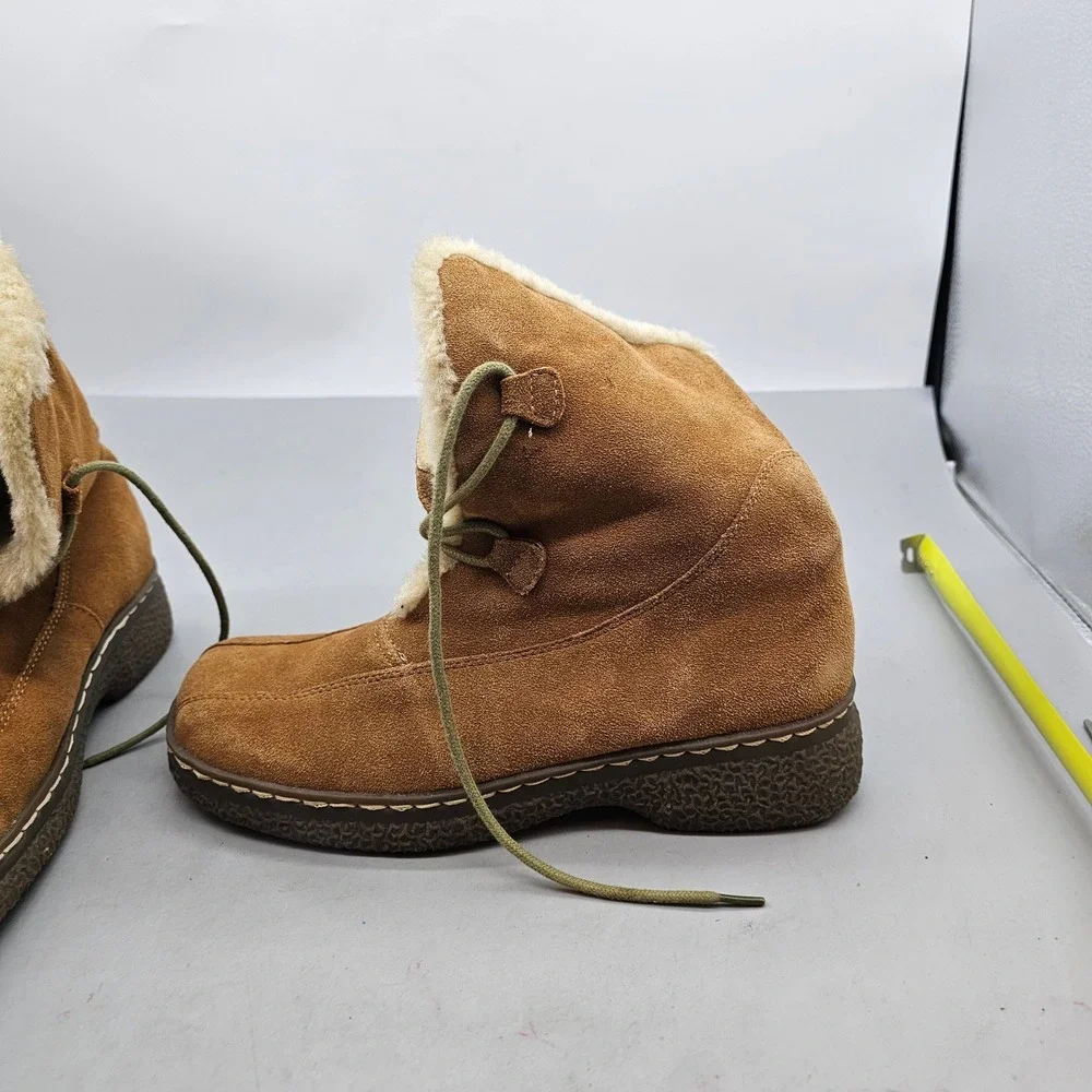 Bass Edson Womens 8.5 M Tan Suede Faux Fur Lined Lace Up Winter Ankle Boots